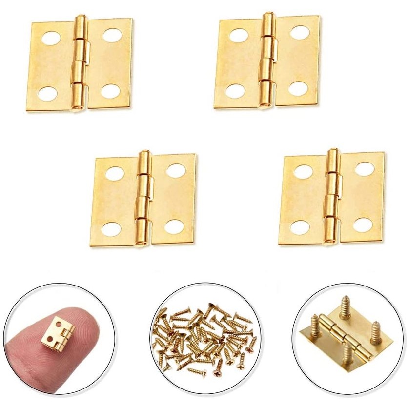 10pcs / Set Engsel Mini Bahan Tembaga Kuningan Dengan Paku Untuk Furniture Kayu