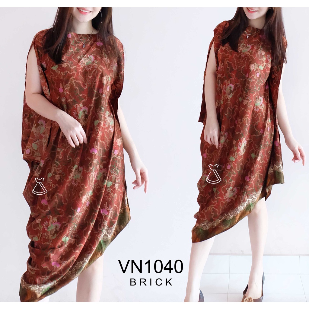 VN1040 - Dress Batik Kaftan Asimetris Best Seller