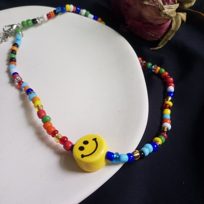 Korean style smiley face personality necklace handmade beads smiley face fashion female necklace