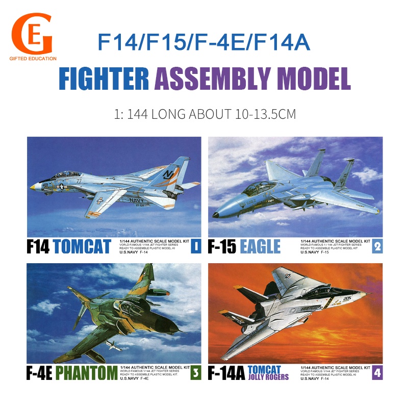 Mainan Simulasi Pesawat Tempur USA F14 Tomcat F15 Eagle F-4E Phantom Bahan Plastik Skala 1 / 144 Untuk Koleksi