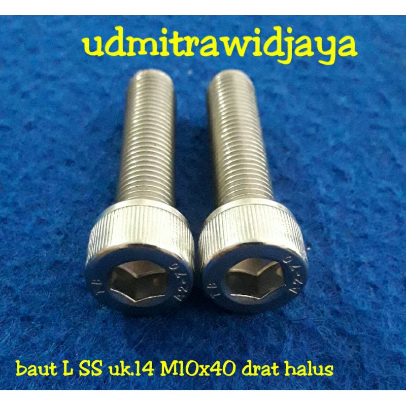 Baut L SS uk.14 M10x40mm stainless stell drat halus / baut 14an SS / baut L SS dratt halus variasi