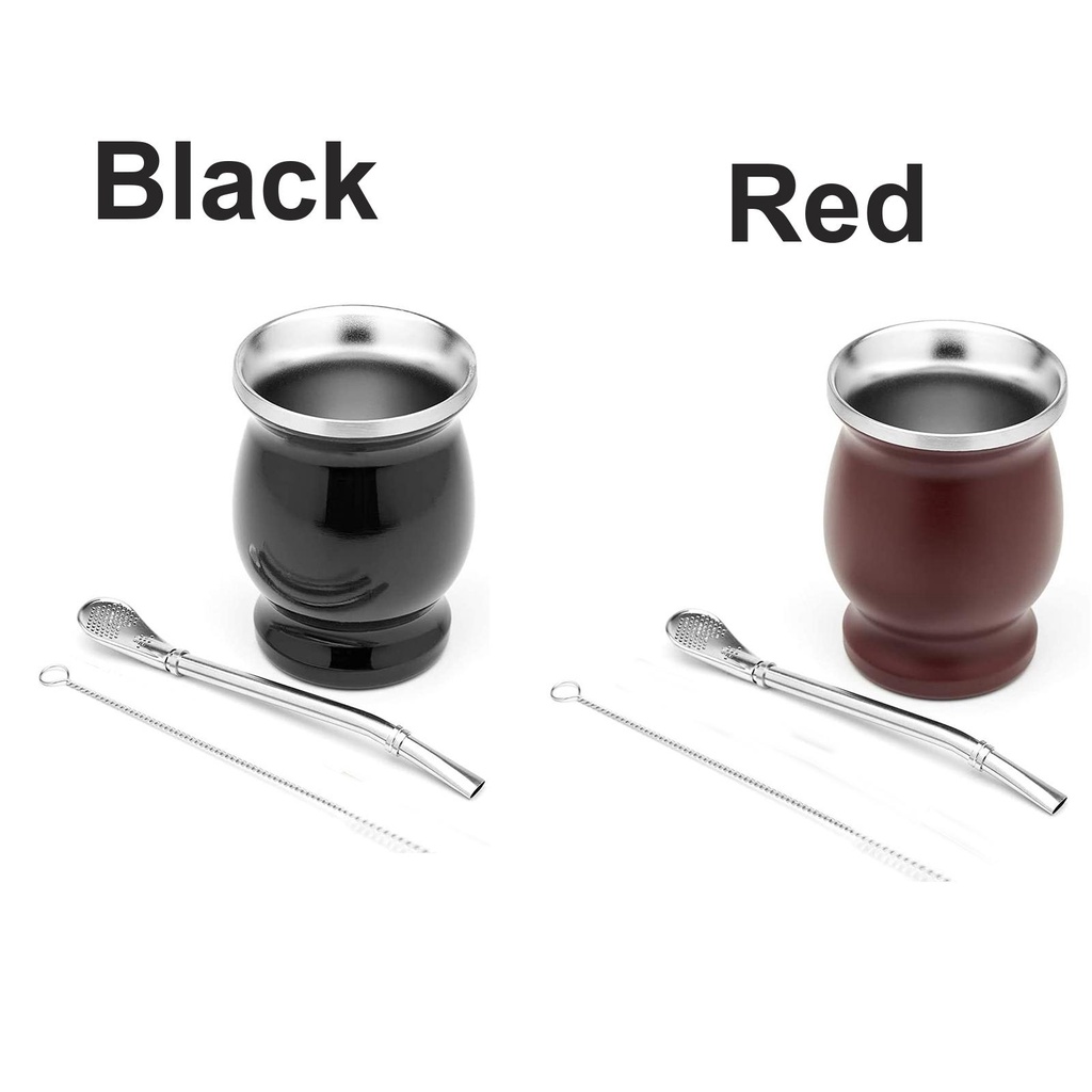 Populer 8oz Yerba Mate Labu Set Peralatan Minum Teh Sikat Pembersih Stainless Steel Double-Wall Bombilla Straw