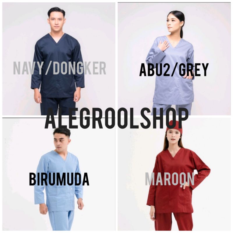 (S-XXL)BAJU OK LENGAN PANJANG BAJU DOKTER SCRUB DOKTER SETELAN LENGAN PANJANG BAJU OKA SERAGAM MEDIS