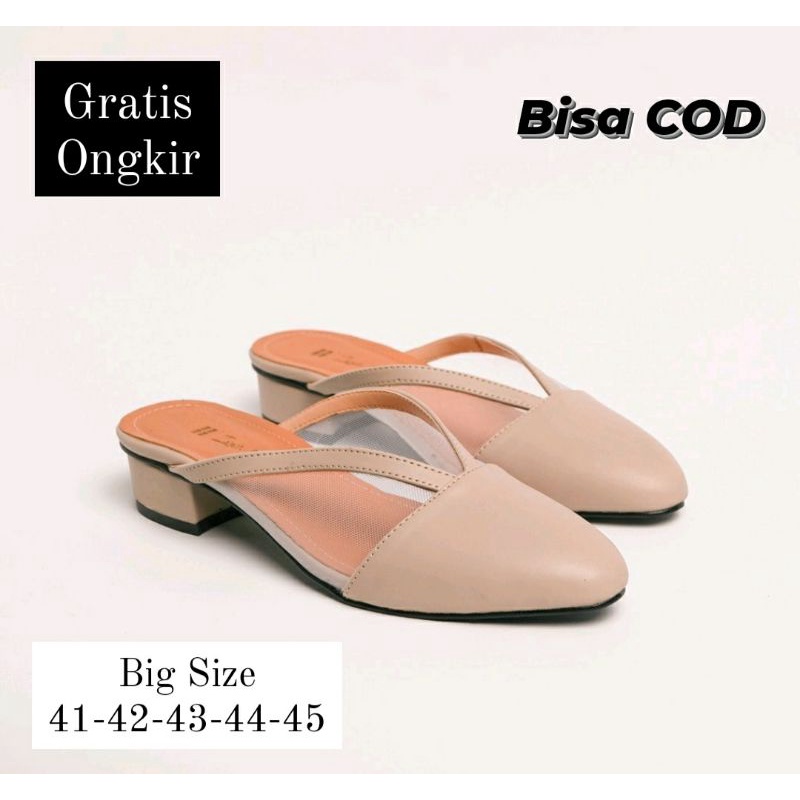 COD / Sepatu Pengantin Wanita Big Size 41-45 Slop Akad Kasual Size JUMBO Pesta Nikahan Krem, 45