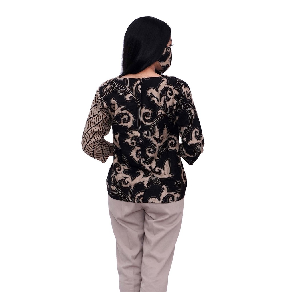 Batik Wanita Modern atasan Blouse Putri Kembar Coklat Muda