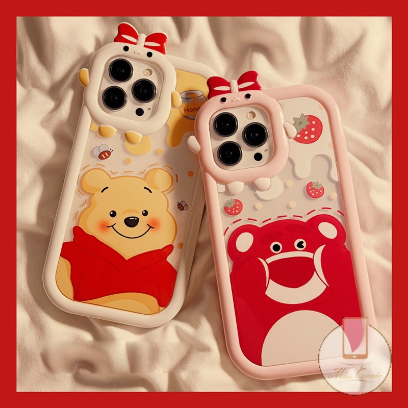 Soft Case TPU Glossy Anti Pecah Desain Beruang Strawberry Untuk IPhone 11 12 14 13 Pro MAX 6 6S 7 8 Plus XR X XS MAX SE