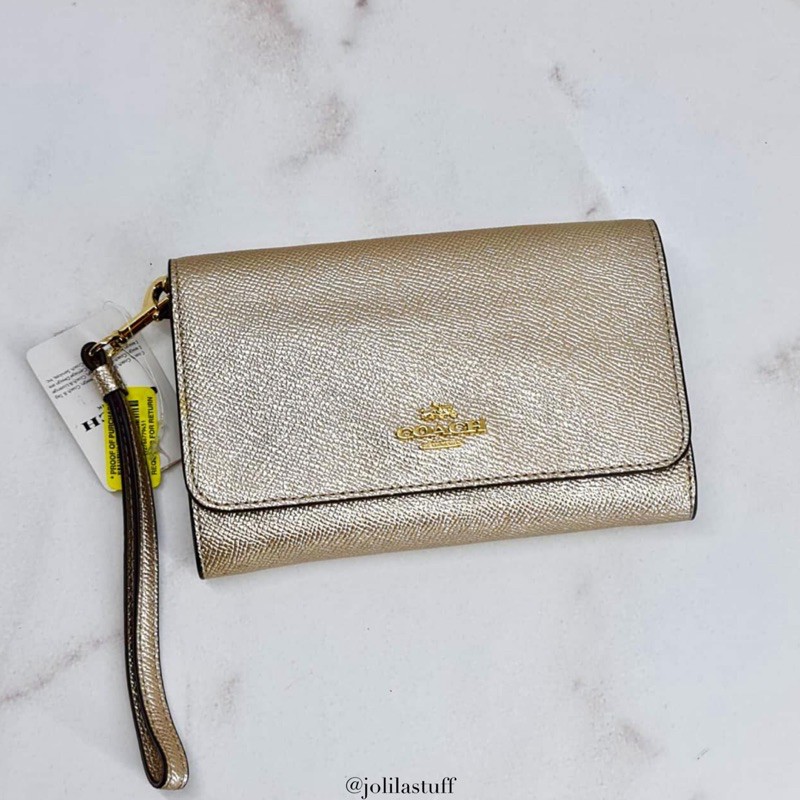 Original Coach Boxed Metallic Crossgrain Phone Clutch