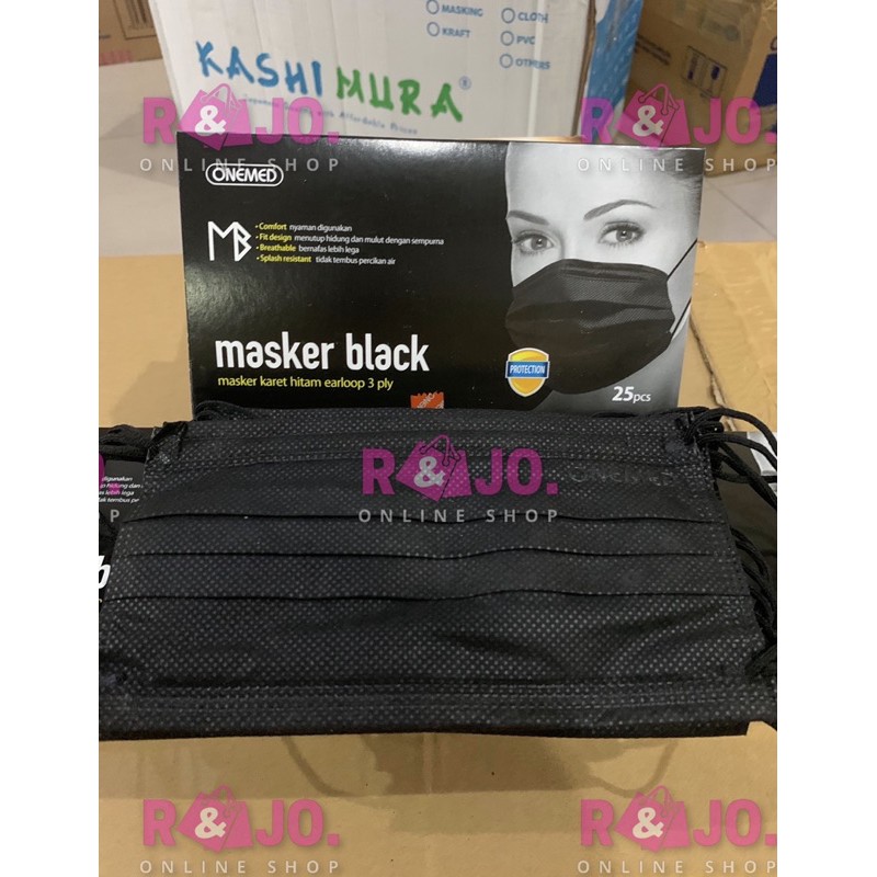 MASKER ONEMED 3PLY WARNA HITAM ISI 25pcs