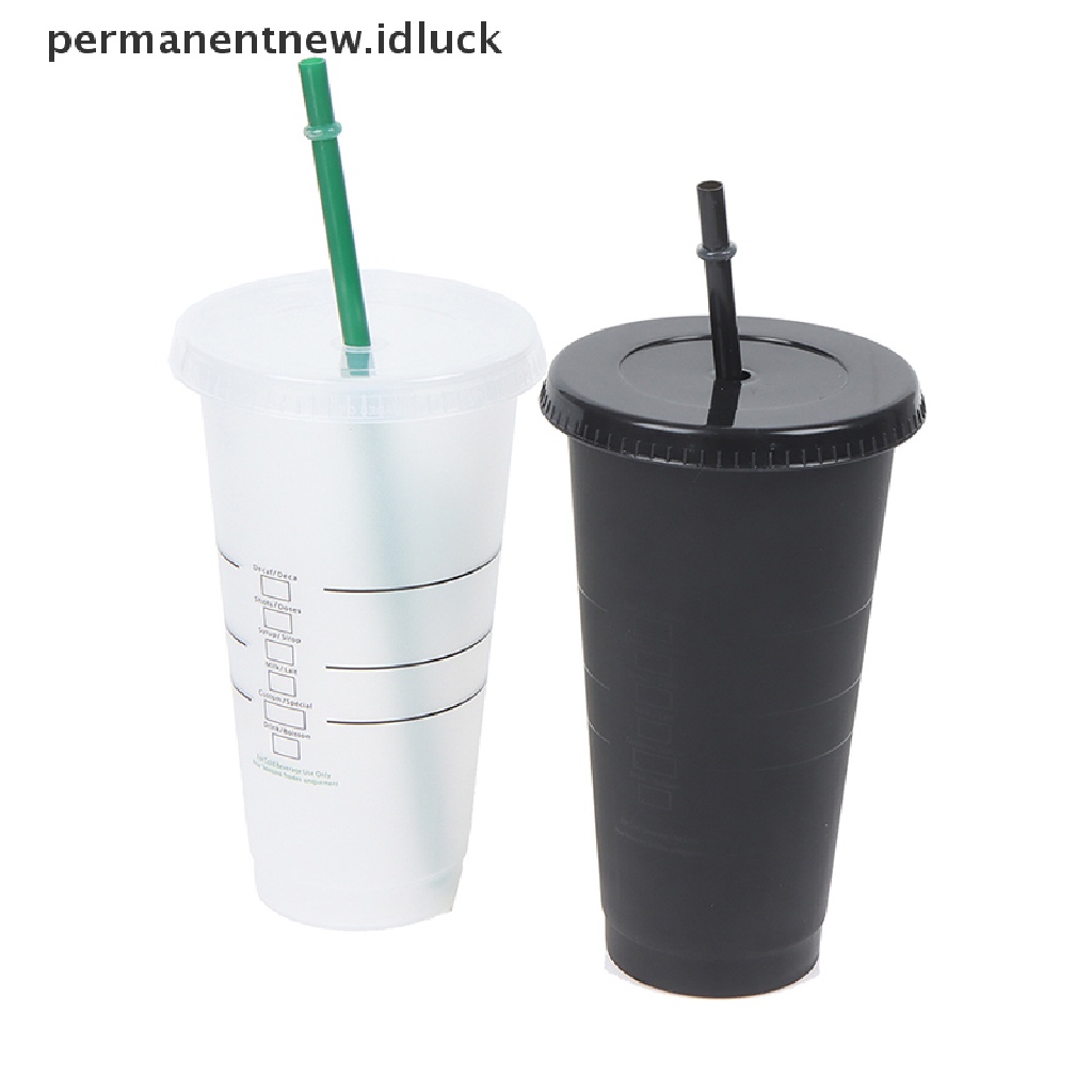 Botol Minum Bahan Plastik Matte Dengan Tutup Dan Sedotan