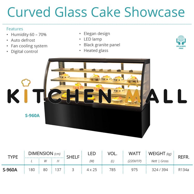 GEA S-960A KABINET PENDINGIN MAKANAN / CURVE GLASS CAKE SHOWCASE / ETALASE PEMAJANG KUE CAKE
