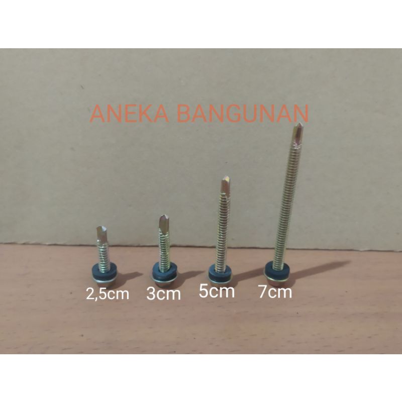 Baut Roofing 2,5 - 3 -5 -8 - 10 cm - Sekrup Baja Ringan - Baut Asbes