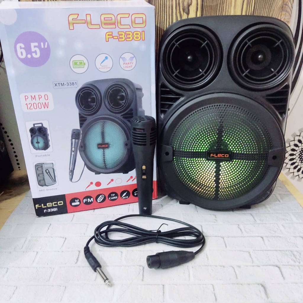 Promo!! Speaker Bluetooth Karaoke Fleco F-3381 6,5 Inchi Free Microphone