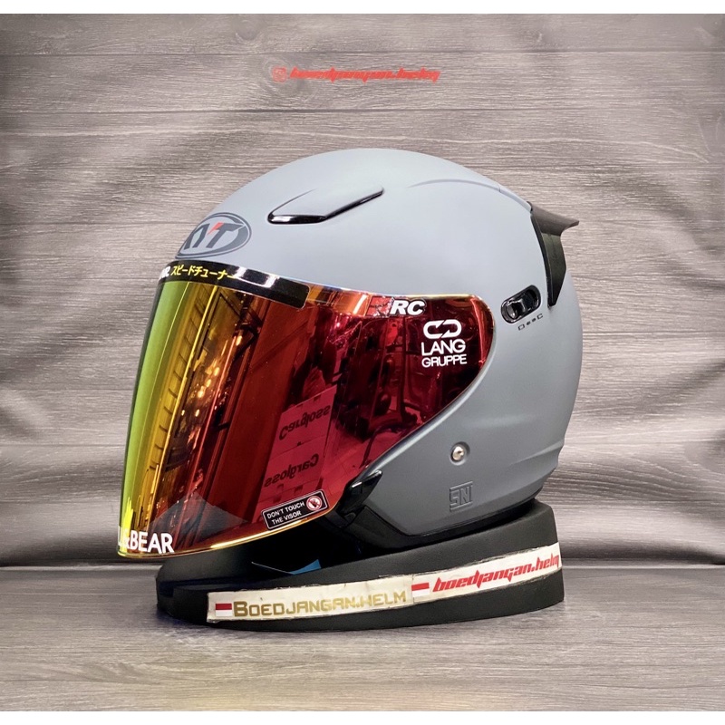 PAKET GANTENG  KYT HELM DJ MAXI GORILLA GREY DOFF - FLAT VISOR IRIDIUM KYT - HALF FACE DOUBLE VISOR-Paket red