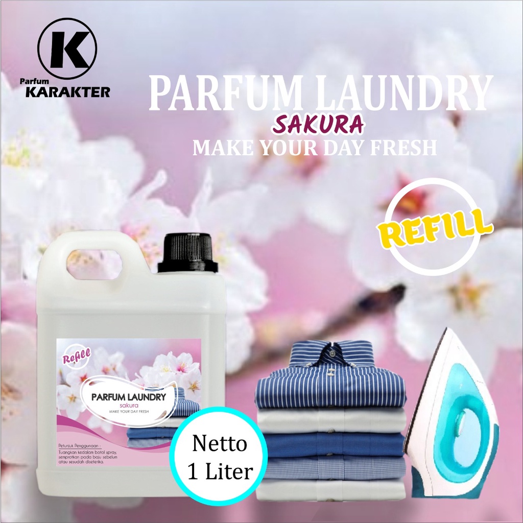 Parfum Laundry Sakura 1 Liter | Pewangi Laundry Pakaian Harum Murah Berkualitas | Terlaris | Bisa Cod