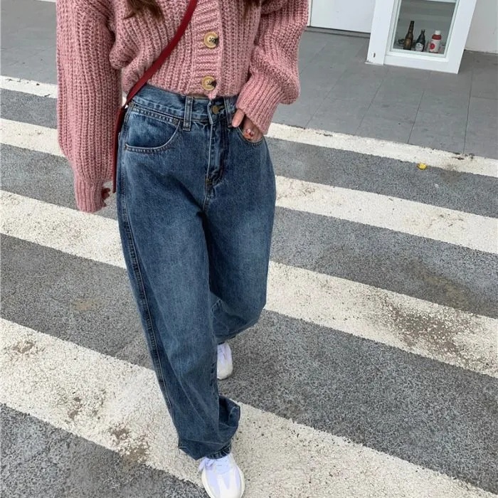 Korean New Women's Loose High Waist Wide Leg Jeans