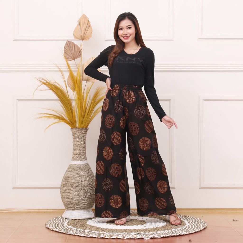 Kulot Panjang Wanita Bahan Katun Nyaman Ada Saku Murah Muat Jumbo Pinggang Elastis-Bulat gede