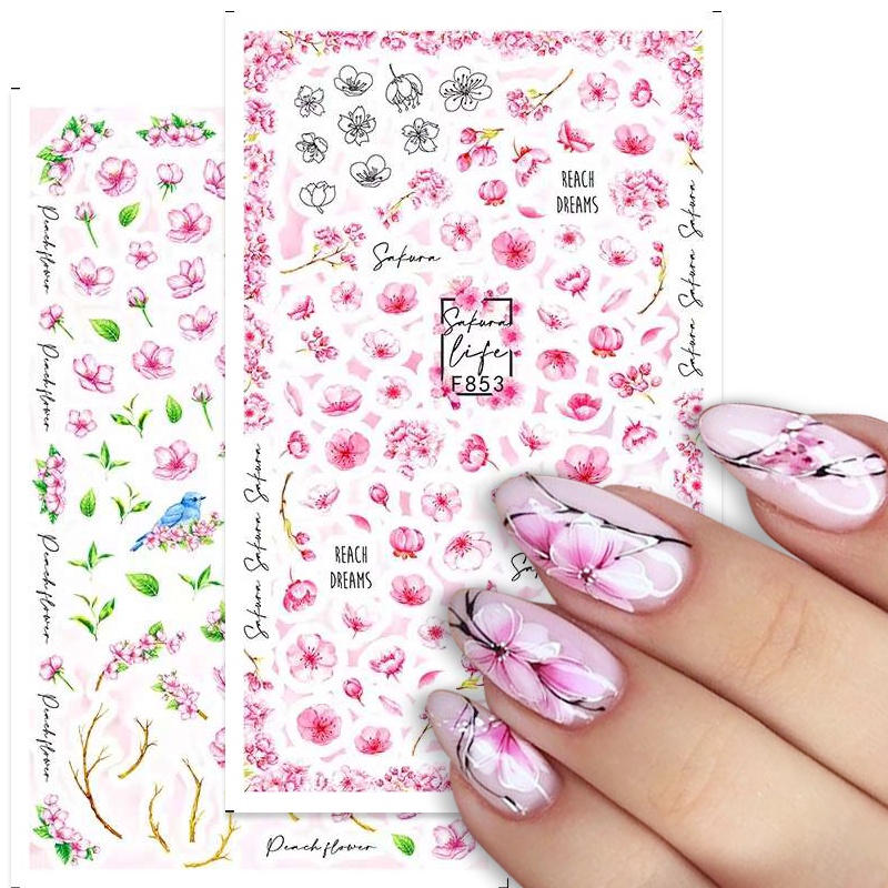 Stiker Kuku 3D Motif Bunga / Daun / Tulisan Warna Pink Untuk Dekorasi Nail Art / Manicure