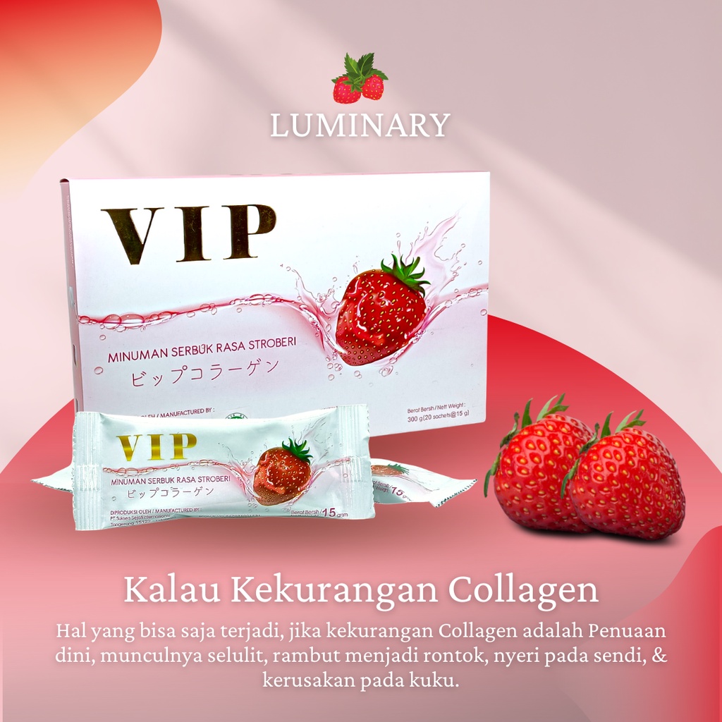 VIP COLLAGEN BUBUK MINUMAN SERBUK RASA STRAWBERRY POWDER DRINK PERAWATAN KULIT ORIGINAL BPOM