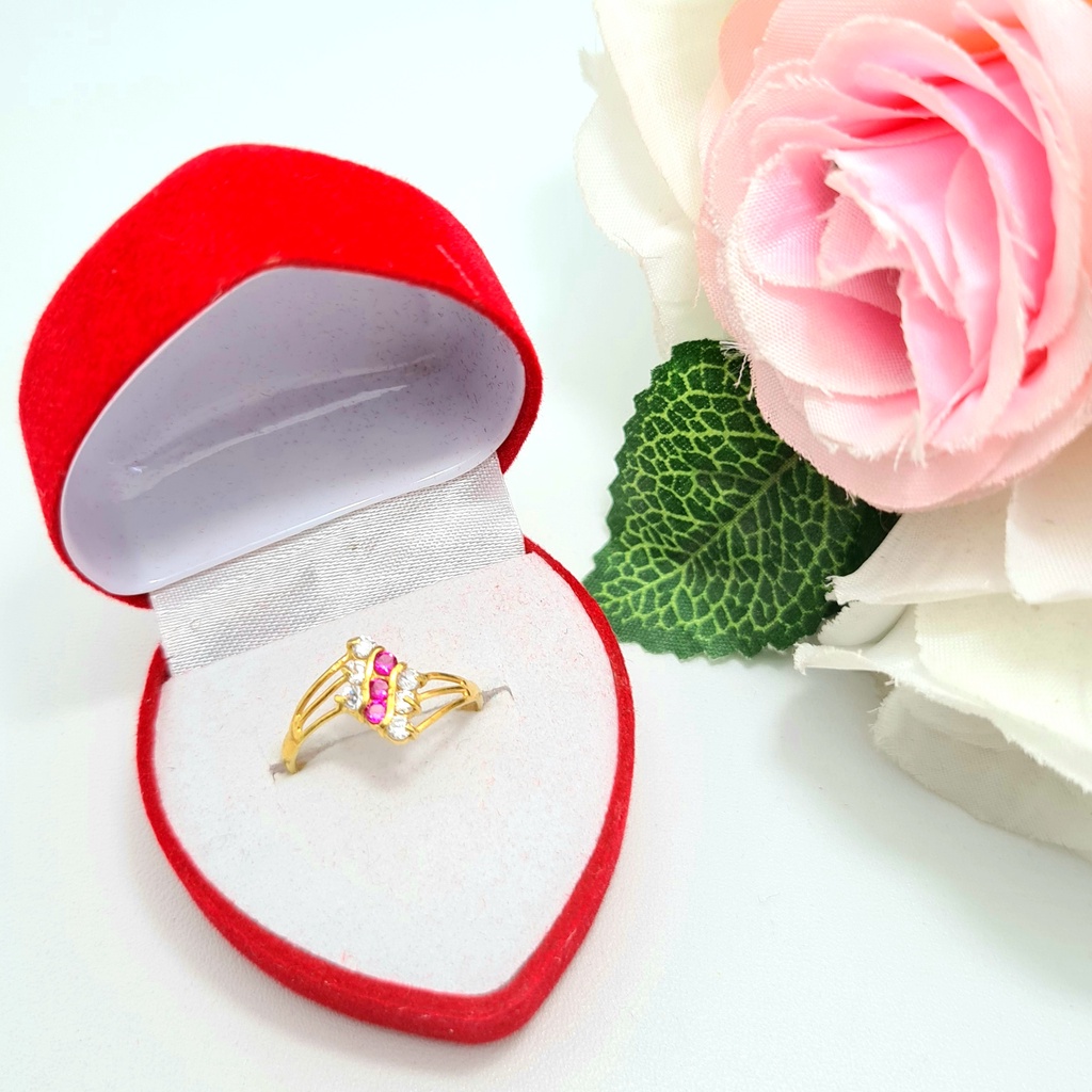 Cincin  Emas Muda Wajik Mata Merah Putih