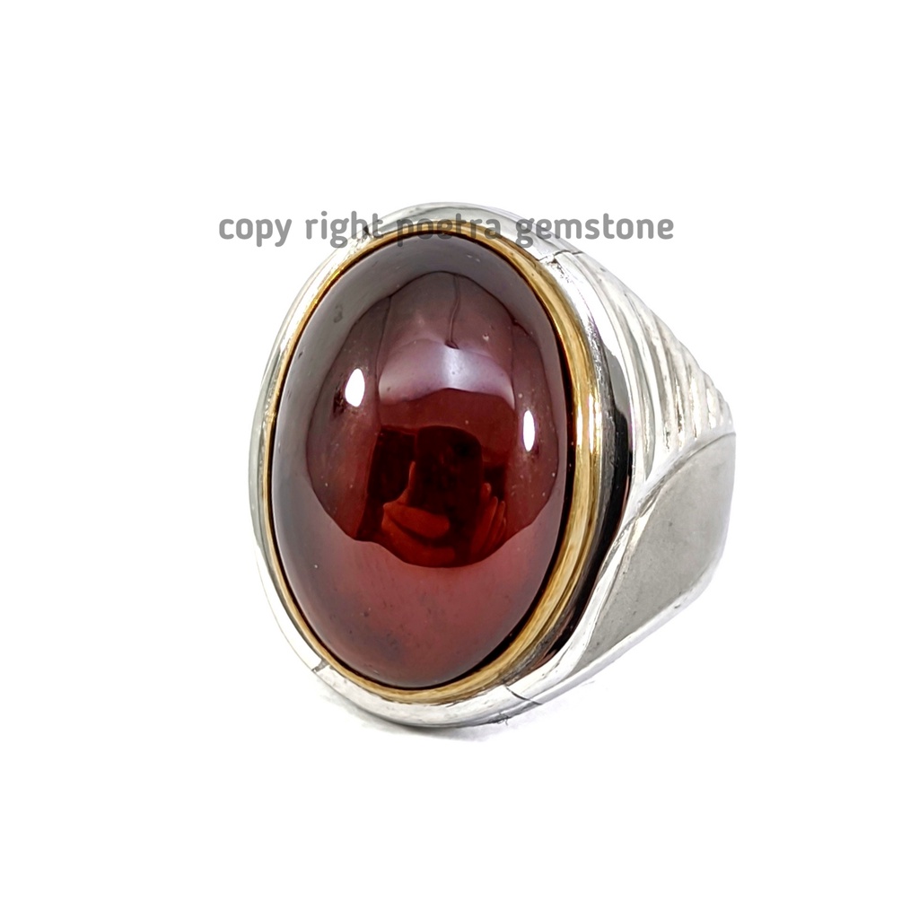 Natural Batu Akik Red Baron No Dyed Ring Monel RB03