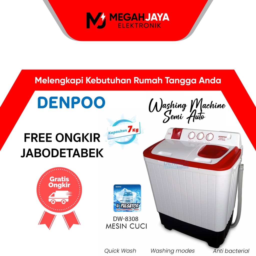 [COD READY] DENPOO MESIN CUCI TWIN TUB 2 TABUNG DW 8308 / DW-8308 (8 KG) GARANSI RESMI