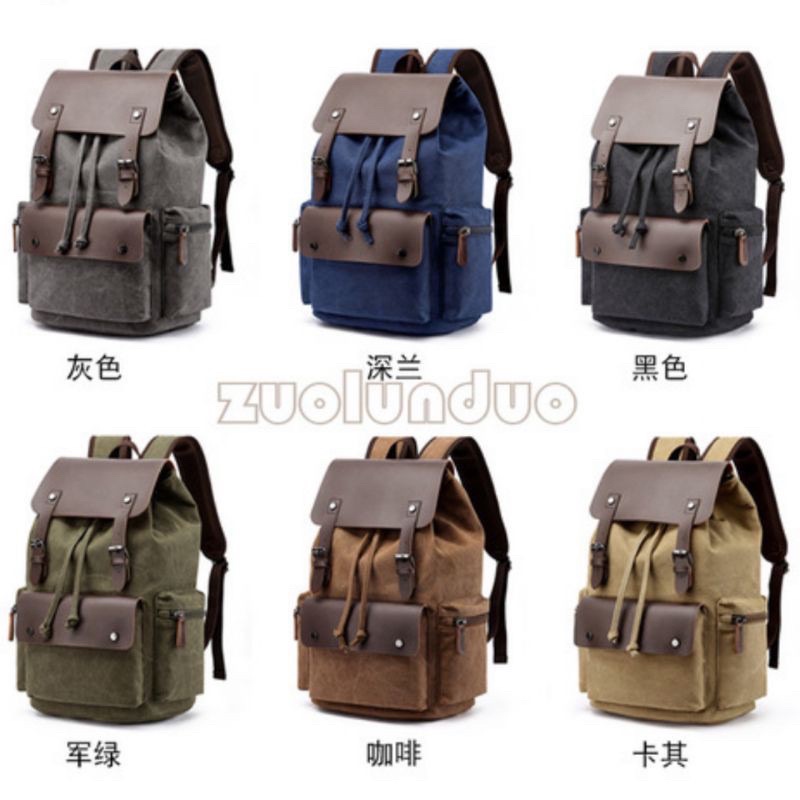 Tas Ransel Kanvas Zou Lun Duo 6048-1 - Tas Legums Import - Tas Sekolah Kuliah Kerja - Tas Punggung