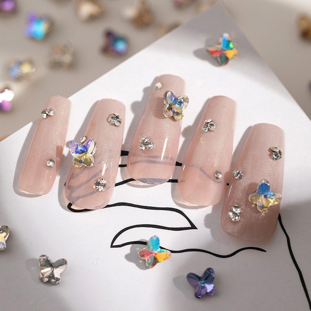 AUGUSTINA Agustina Butterfly Nail Rhinestones Glitter 10 Pcs Membuat Perhiasan Manikur Aksesoris Kaca Permata Kuku Charms