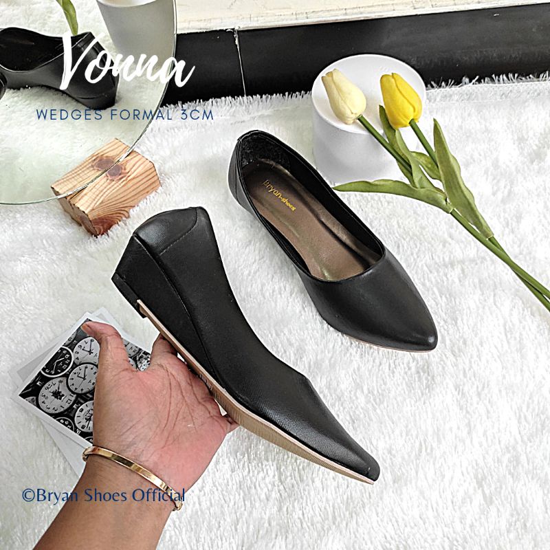 Bryan Vonna Pantofel Wedges 7cm 3cm Dove Formal Kantor Non-kilap 36-41 42 43 Jumbo Oversize Bigsize