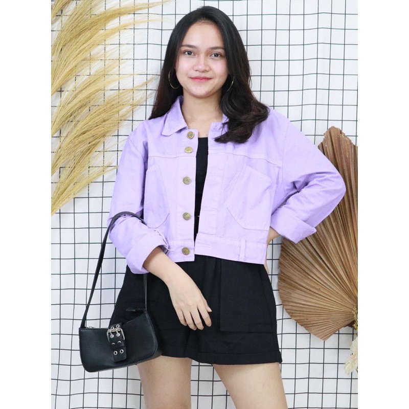 Lilac Crop Jacket Jeans ( jaket jeans wanita murah berkualitas jaket crop wanita jeans PREMIUM