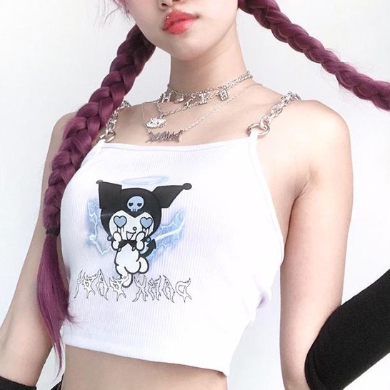 [Goth Story] Camisole Halter Neck Crop Tank Top Rajut Tali Leher 8644 (S/M/L)