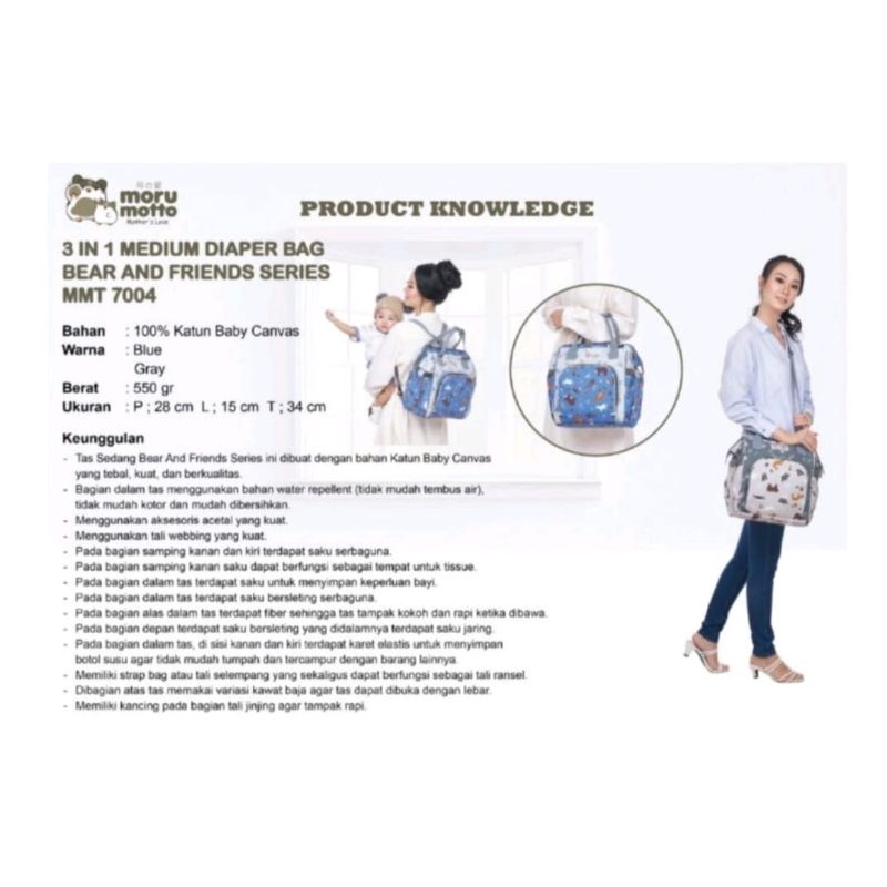 Moru motto Tas Sedang 3in1 Bear and Friends Series MMT7004 / Moru motto MMT7004