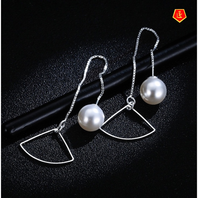 [Ready Stock]Korean Simple Fashion Tassel Long Pearl Geometric Earrings