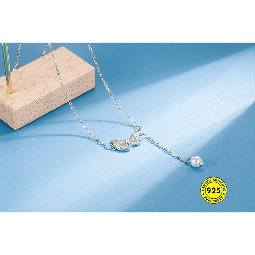 Kalung Rantai Emas 18K Dengan Liontin Daun Ginkgo + Mutiara Untuk Wanita