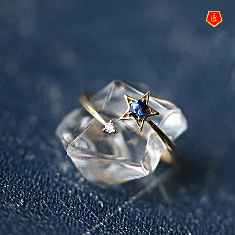 [Ready Stock]Exquisite Five-Pointed Star Blue Diamond Ring