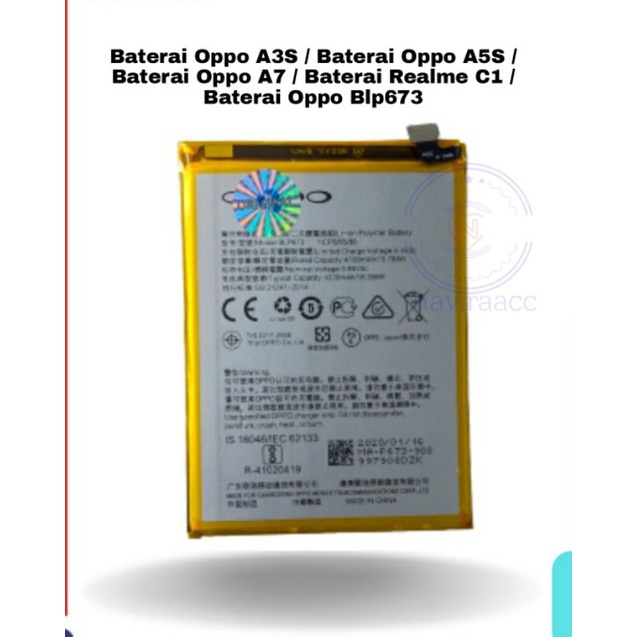 Baterai Oppo Blp673/  Oppo A3S / Baterai Oppo A5S / Baterai Oppo A7 / Baterai Realme C1