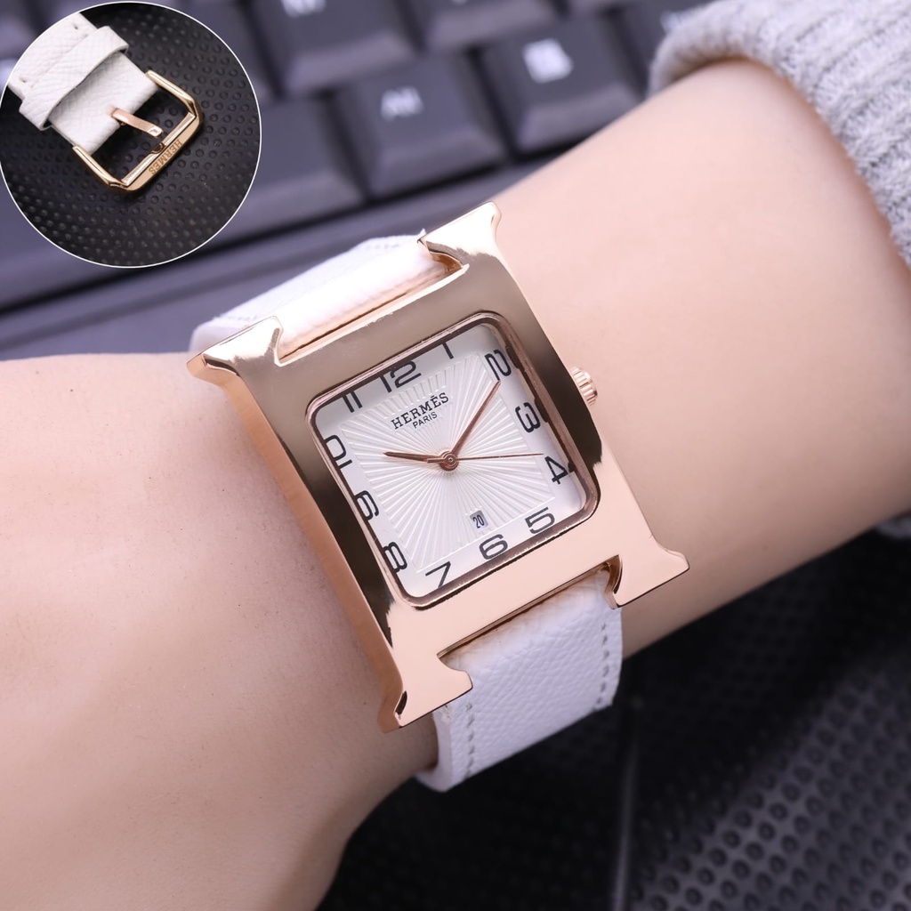 Jam Tangan Wanita T3801L Tali Kulit Tanggal Aktif Free Box &amp; Baterai