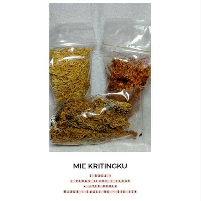 

MIE KRITING 3 VARIAN RASA : • ASIN • PEDAS • PEDAS JERUK (BEST SELLER)