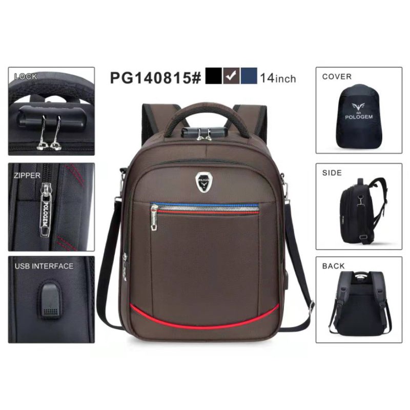 Tas Ransel selempang polo GEM- bisa selempang, charger USB,