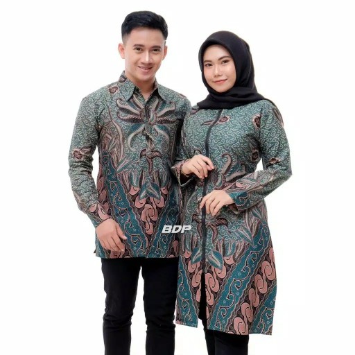 Baju Batik Couple Tunik Batik Motif Parang Bunga 3 Warna Sarimbit Batik Tunic Batik Pekalongan