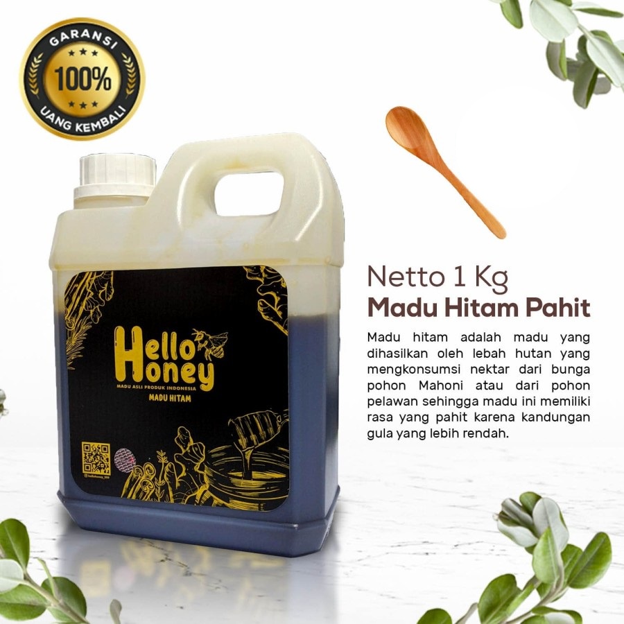 MadU Hitam Pahit Hello Honey 1 kg - Madu Pahit Herbal Imun Tubuh Menghilangkan Bau Mulut - Madu Khas Badui Rasa Uray