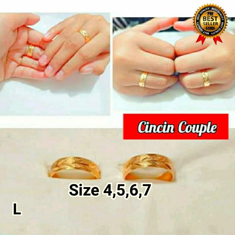 Cincin couple terbaru Titanium Asli bahan Lapis emas 2pcs mewah