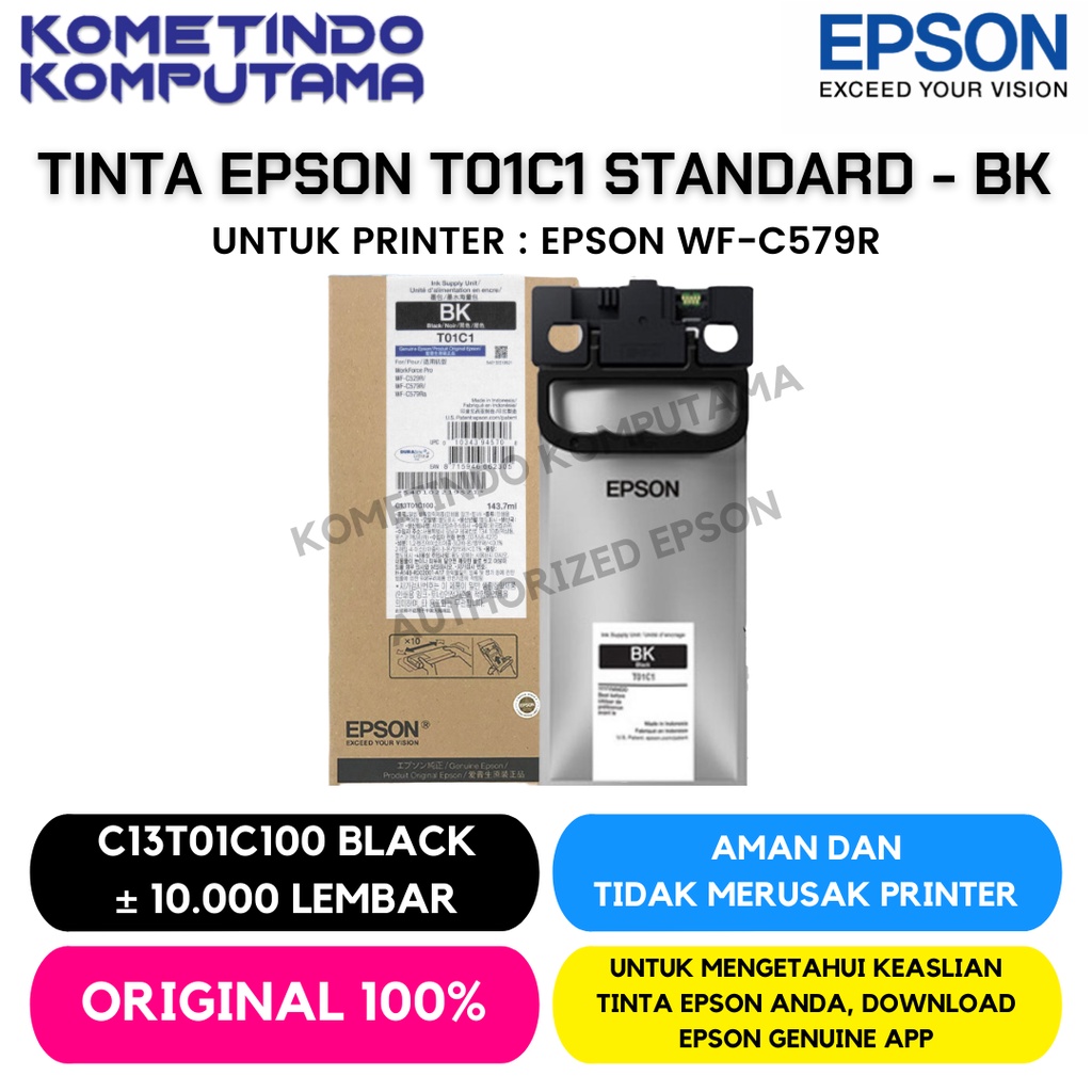 T01C Black STANDART Tinta Epson Hitam WorkForce Pro WF-C579R 100% ORIGINAL C13T01C100