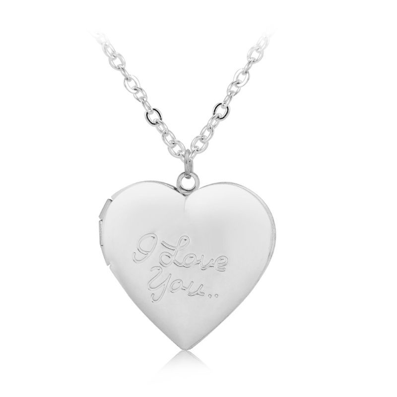 Glitter Customized Heart-Shape I Love You Engraved Locket Necklace DIY Photo Box Jewelry