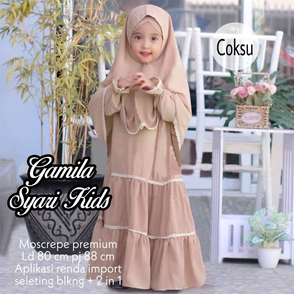 GAMILA SYARI KID GRATIS BERGO / BUSANA GAMIS ANAK PEREMPUAN / GAMIS ANAK PEREMPUAN LAYER RENDA