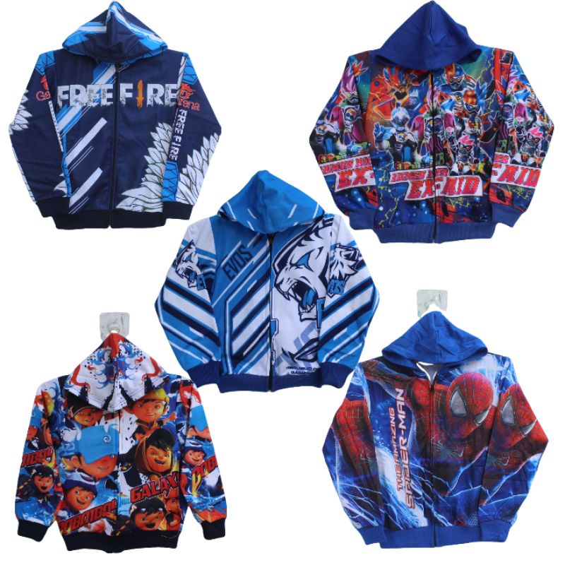 Jaket mobil legend/jaket evos/jaket angel/jaket bnl/jaket Spiderman/jaket Boboiboy/jaket kamenrider 