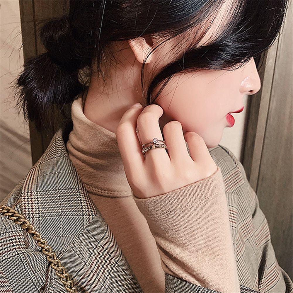 Mxbeauty Cincin Baja Titanium Kepribadian Trendi Wanita Perhiasan Geometri Berongga Berlian Zirkon Perempuan Jari Cincin