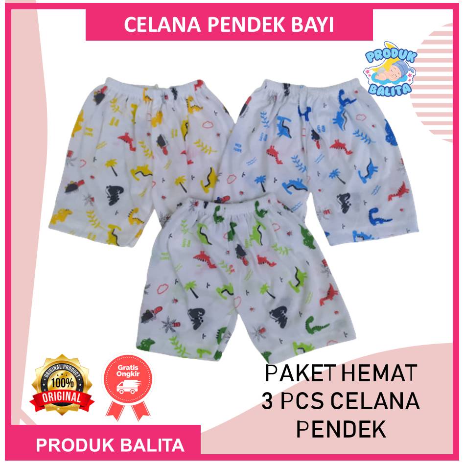 Paket 3 Pcs Celana Pendek Anak Warna Putih Motif Karakter Lucu Baby Laki-laki Perempuan Terlaris