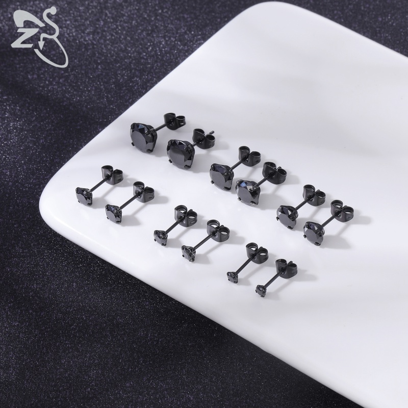 6 Pasang / Lot Anting Stud Helix Conch Zircon Shiny Bahan Stainless Steel 20g Ukuran 3-8mm