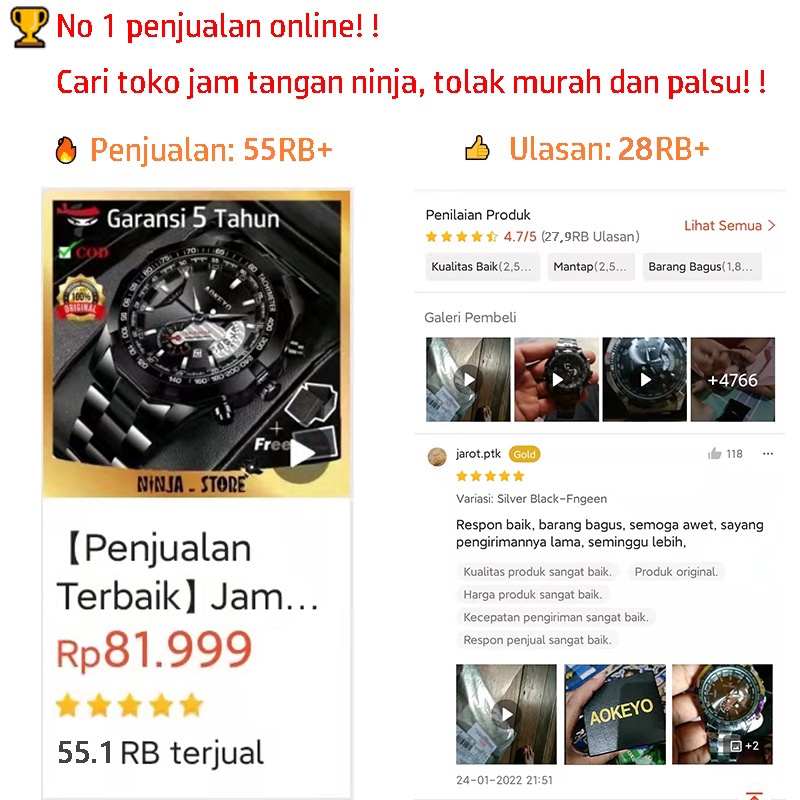 【TERMURAH】AOKEYO S001 Jam Tangan Pria Anti Air Original Luxury Stainless Steel  ✅COD（Free BOX+Kartu Garansi）-1