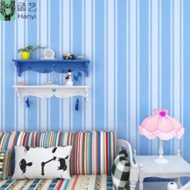 32 Cat Kamar Garis Garis Pink Biru 